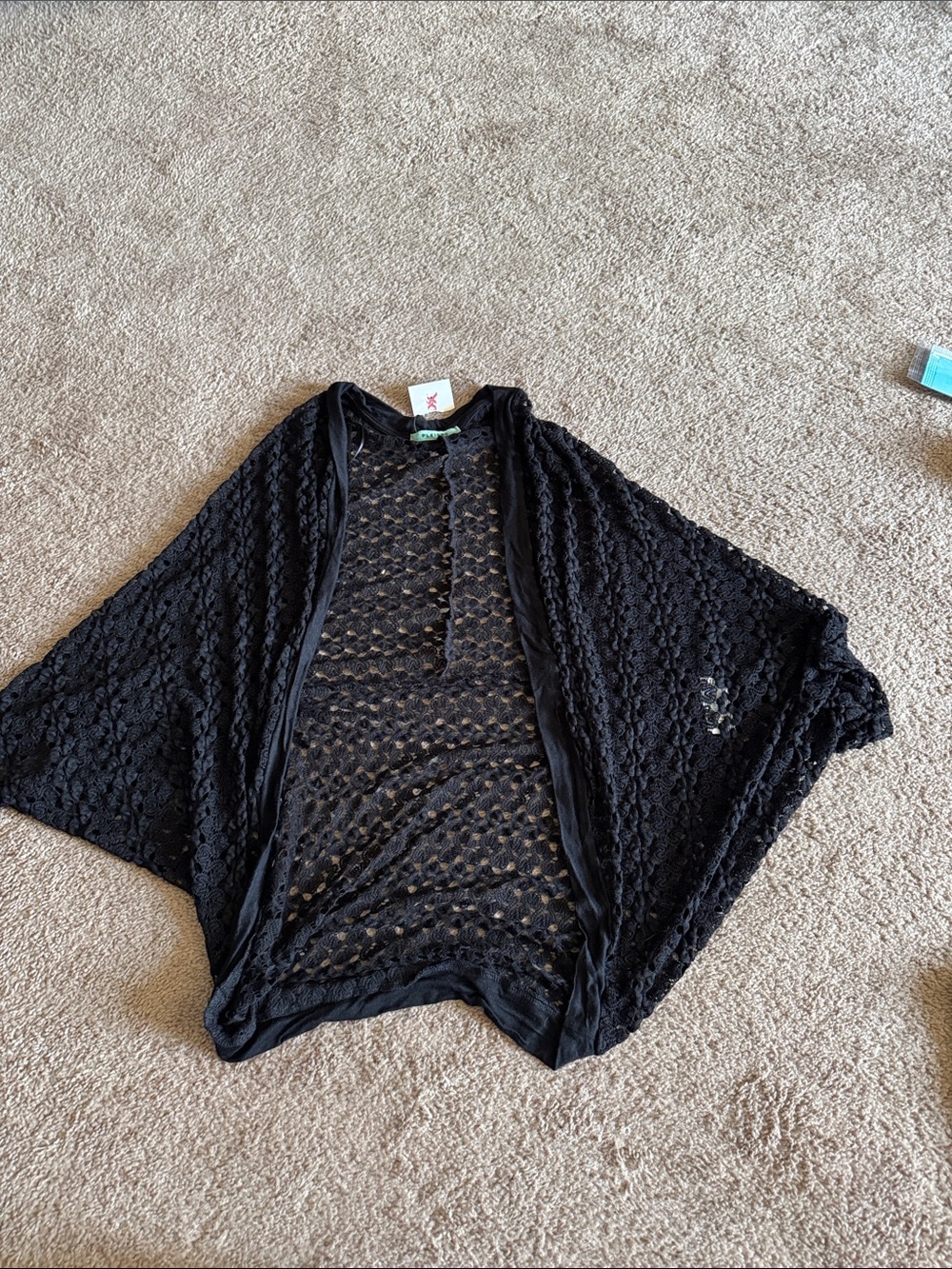 Pleione Black Open Crochet Shrug